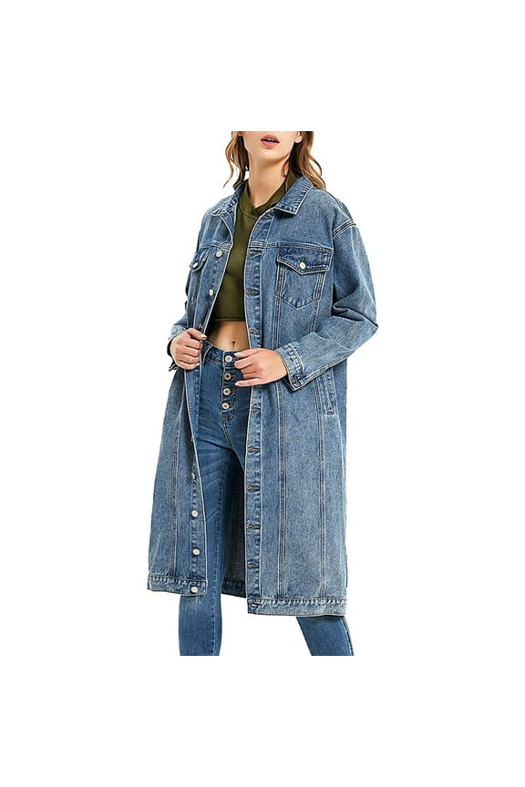 Women's Long Vintage Slim Fit Stylish Denim Jacket Women Denim Ruffle Jacket Jean Jacket Women plus Size Denim Long Denim Jackets Women Dress Jacket Denim Jacket Womens Boyfriend Jean Jacket Light