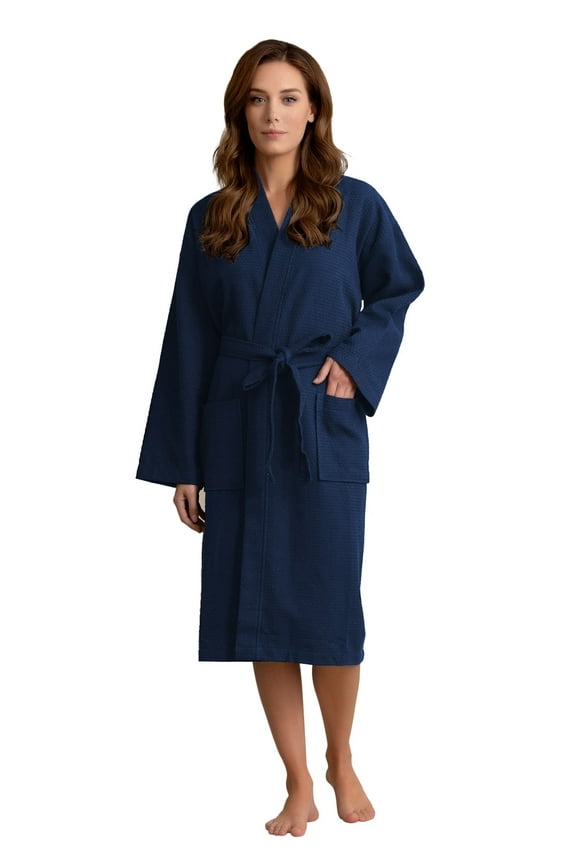 Women’s Long Waffle Robe - Lightweight 100% Cotton