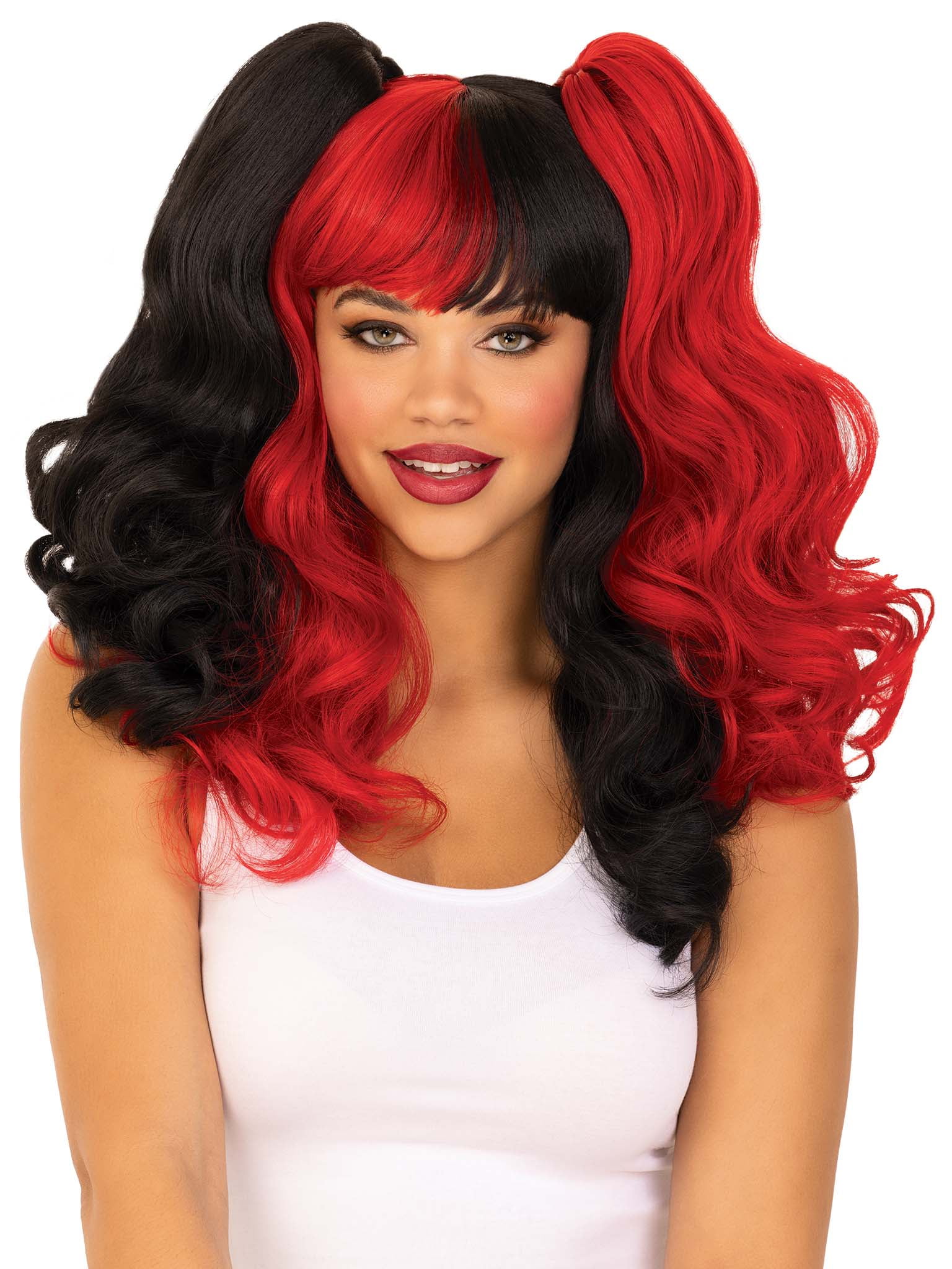 Women's Long Wavy Harlequin Ponytail Halloween Costume Wig, Wonderland