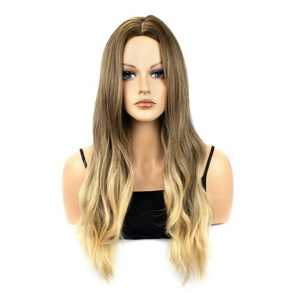 Women's Long Wavy Ombre Wig - Light Brown to Blonde Heat Resistant Synthetic Hair Wig for Daily Wear, Party, Cosplay