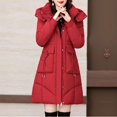 thumbnail image 1 of Women's Long Winter Coat, Thermal Lined Quilted Jacket, Windproof Parka with Hood, Warm Puffer Coat, Mid-Length Winter Jacket, Cold Weather Outerwear, Elegant Winter Parka Red, 1 of 7
