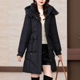 thumbnail image 1 of Women's Long Winter Coat, Thermal Lined Quilted Jacket, Windproof Parka with Hood, Warm Puffer Coat, Mid-Length Winter Jacket, Cold Weather Outerwear, Elegant Winter Parka Black, 1 of 7