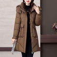 thumbnail image 1 of Women's Long Winter Coat, Thermal Lined Quilted Jacket, Windproof Parka with Hood, Warm Puffer Coat, Mid-Length Winter Jacket, Cold Weather Outerwear, Elegant Winter Parka Coffee, 1 of 7
