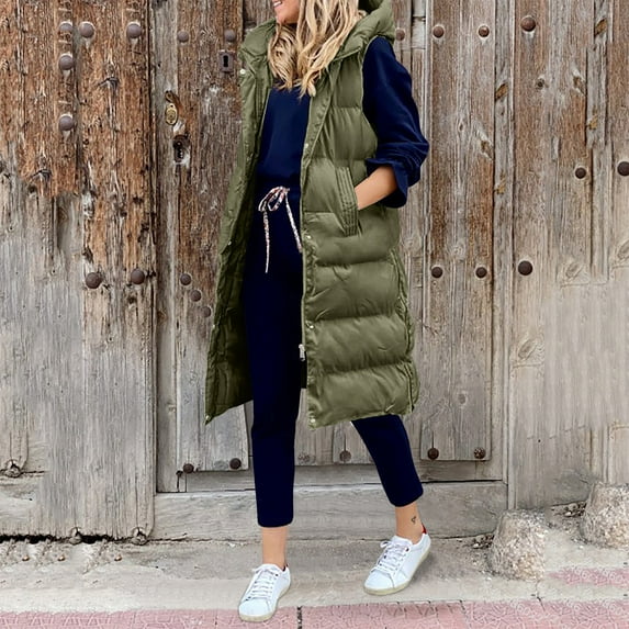 Women's Long Winter Coat Vest With Hood Sleeveless Warm Down Coat With Pockets Quilted Vest Down Jacket Quilted Outdoor Jacket Light Cardigan Cardigans plus Size Tan Knitted Cardigan for Women Womens