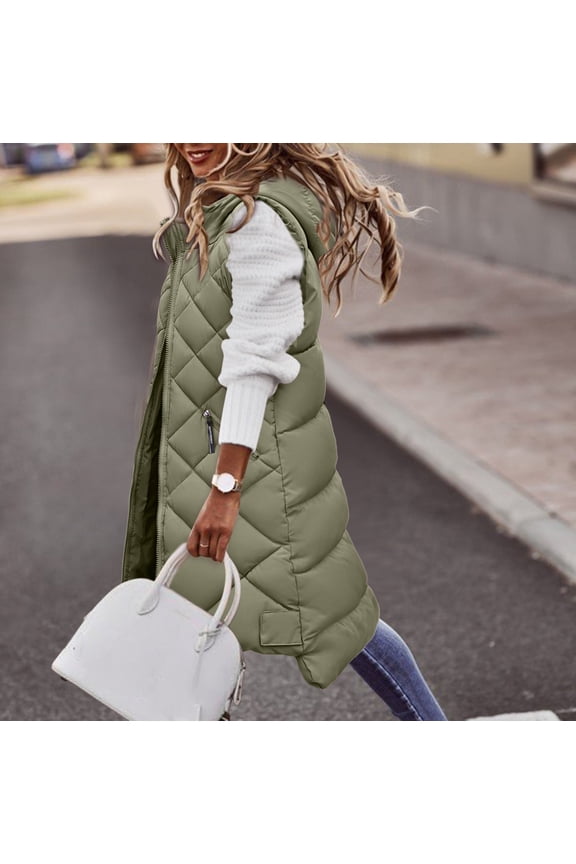 Women's Long Winter Coat Vest With Hood Sleeveless Warm Down Coat With Pockets Quilted Vest Down Jacket Quilted Outdoor Jacket Sheer Cardigan for Women Fall Cardigans for Women plus Size Light Weight