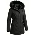 thumbnail image 1 of Women's Long Winter Down Coat Thicken Fleece Lined Parka Warm Puffer Jacket With Faux Fur Detachable Hood, Black, 1 of 8