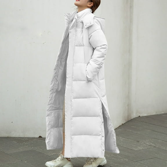 Women's Long Winter Down Coat Trendy Thermal Lengthened And Thickened Puffy Medium Length Down Cotton Puffy Parka With Hood White XXXL