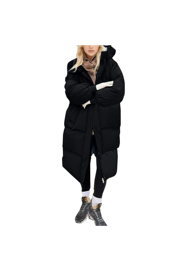 Women's Long Winter Down Coat with Hood Warm, Water-, Stylish Jacket for Cold