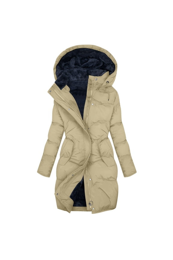 Women's Long Winter Puffer Coat, Waterproof Warm Parka, Fleece Lined Down Jacket, Faux Fur Hood Parka Quilted Puffer Coat Trendy Fashion Overcoat(Beige,S)