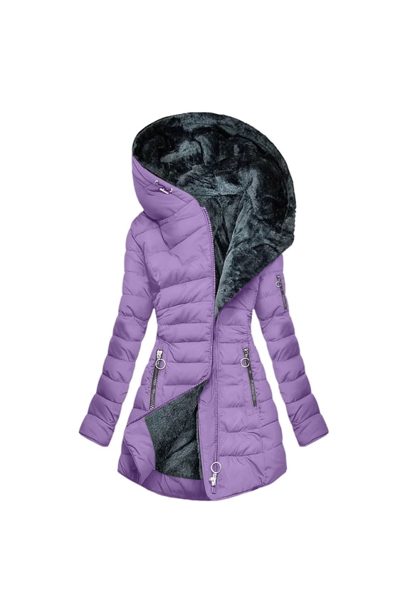Women's Long Winter Puffer Coat, Waterproof Warm Parka, Fleece Lined Down Jacket, Faux Fur Hood Parka Quilted Puffer Coat Trendy Fashion Overcoat(Purple,L)