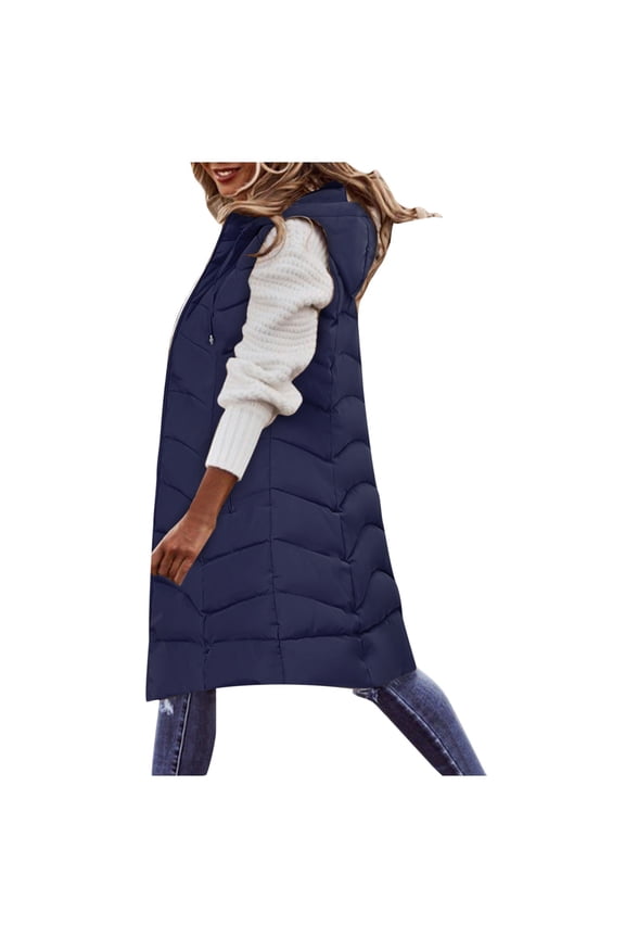 Women's Long Winter Zipper Coat Vest With Hood Sleeveless Warm Down Coat With Pockets Quilted Vest Down Jacket Quilted Outdoor Jacket plus Size Maternity Hoodie Women Winter Jackets Womens Jacket Tops