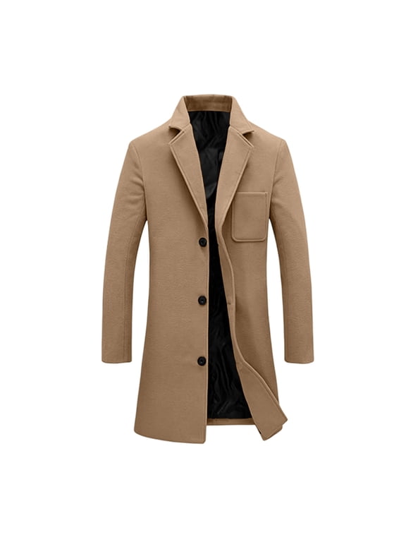 Women's Long Wool Blend Blazer Coat Notched Lapel Single Breasted Button Front Jacket with Pockets Fall Winter Work office Trench Overcoat Khaki