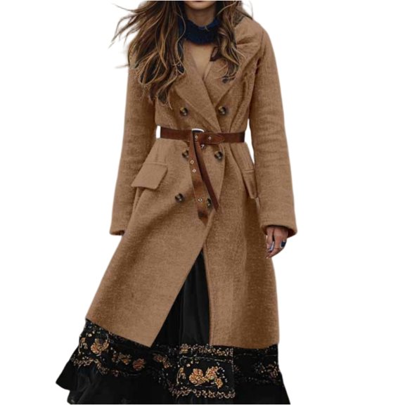 Women's Long Wool Blend Cardigan, Solid Color Open Front Draped Long Sleeve Coat, Elegant Layering Piece for Work, Dinner & Fall FashionKhaki2XL