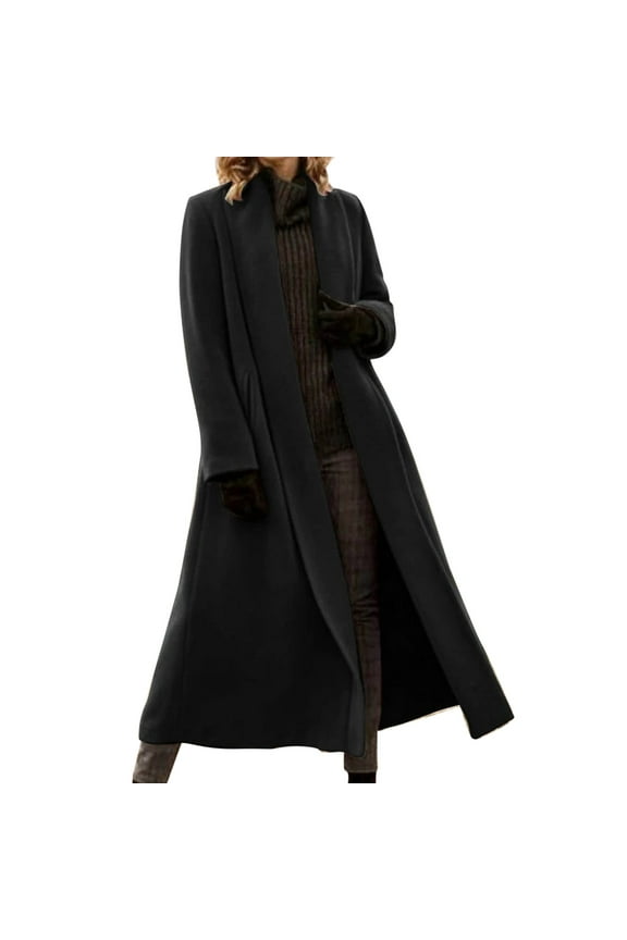 Women's Long Wool Blend Overcoat Elegant Full-Length Winter Trench Coat with Lapel Collar, Purple