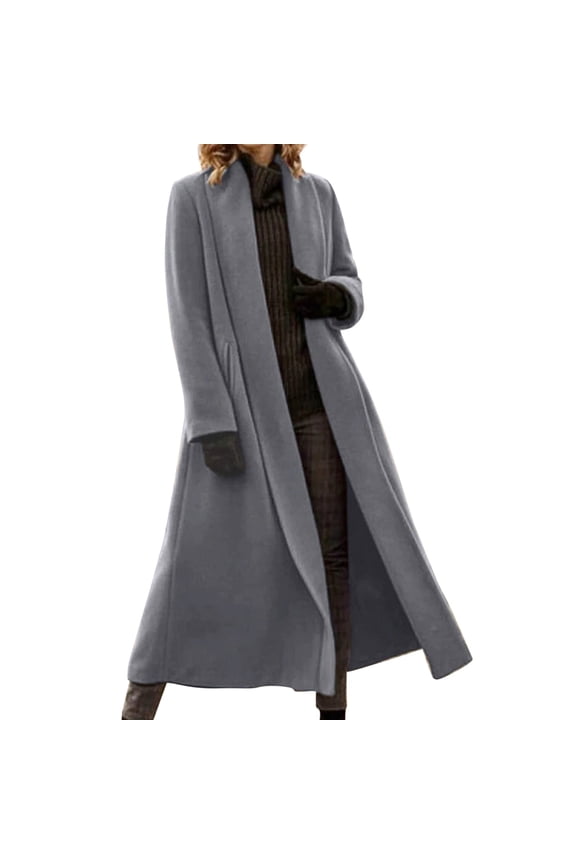 Women's Long Wool Blend Overcoat Elegant Full-Length Winter Trench Coat with Lapel Collar, Purple