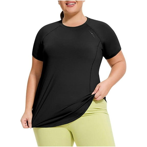 Women's Long Workout Tops, Short Sleeve Mesh Open Back Loose Fit Gym Athletic Running Shirts Quick Dry Exercise Tee Plus Size