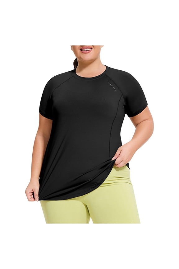 Women's Long Workout Tops, Short Sleeve Mesh Open Back Loose Fit Gym Athletic Running Shirts Quick Dry Exercise Tee Plus Size