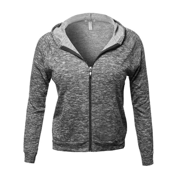 Women's Long sleeve Two tone Melange French Terry Zip Plus Size Hoodie