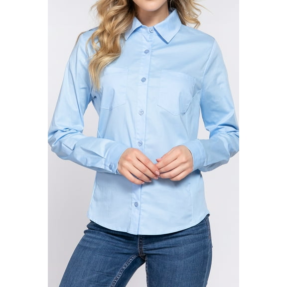 Women's Long sleeve button down stretch poplin shirt