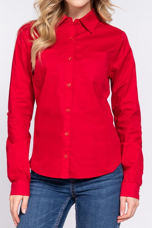 Women's Long sleeve button down stretch poplin shirt