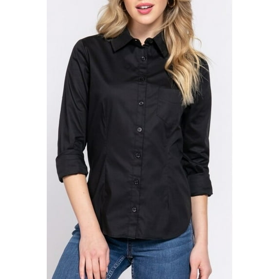 Women's Long sleeve button down stretch poplin shirt