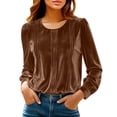 thumbnail image 1 of Women's Long-sleeved Round Neck Casual Pleated Solid Color Top Trendy Fashion Outfits Winter Clothing, 1 of 9