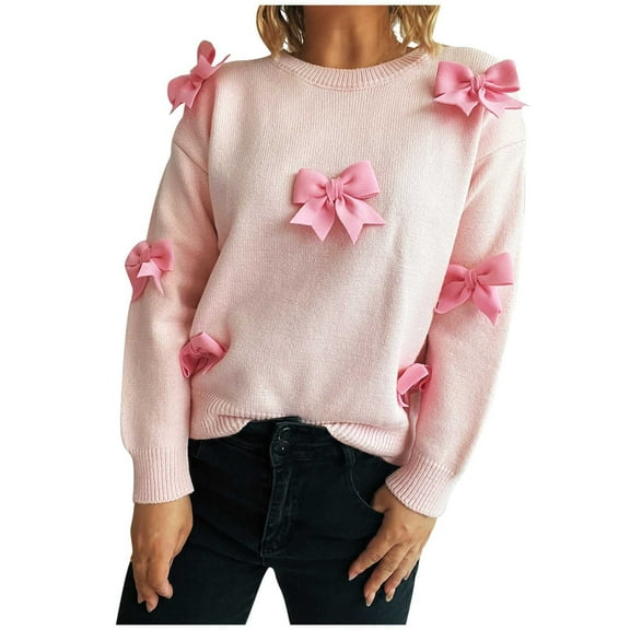 Women's Long-sleeved Round Neck Solid Color Jewelry Pullover Loose Knitted Sweater