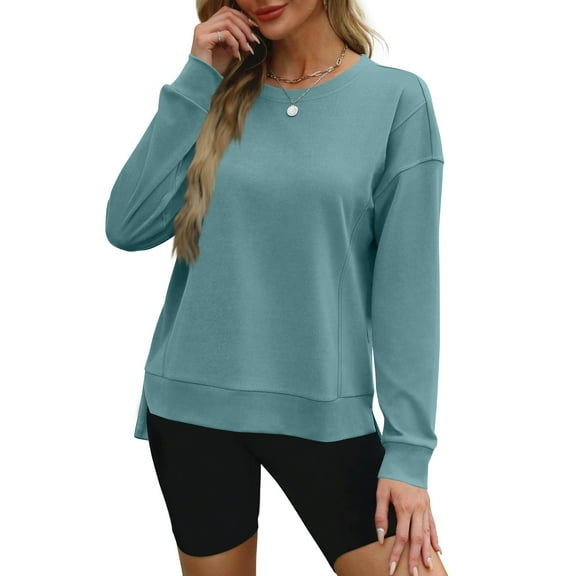 Women's Long-sleeved Tops T-shirts With Split Hems, Solid Color, Fashionable Women's Sweatshirts