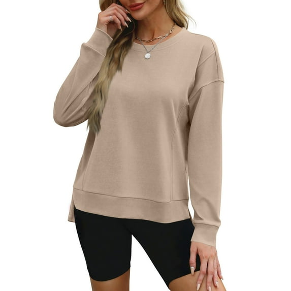 Women's Long-sleeved Tops T-shirts With Split Hems, Solid Color, Fashionable Women's Sweatshirts