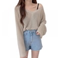 thumbnail image 1 of Women's Long-sleeved V Neck Loose Fitting Solid Color Tops Blouse Sunscreen Sweater, 1 of 6