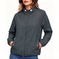 thumbnail image 1 of Women's Long-sleeved Windbreaker Baeitkot Women's Solid Color Zippered Long-sleeved Windbreaker with Pockets Gray L, 1 of 6