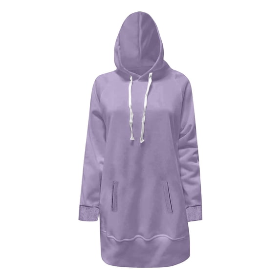 Women's Longline Hooded Sweatshirt, Side Slit Detail with Pockets, Oversized Casual Pullover for Layered Looks and Comfortable Daily Wear-Light Violet