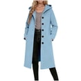 thumbnail image 1 of Women's Longline Hooded Trench Coat Long Sleeve Button Down Solid Cardigan Overcoat with Pockets for Winter Light Blue XL, 1 of 5