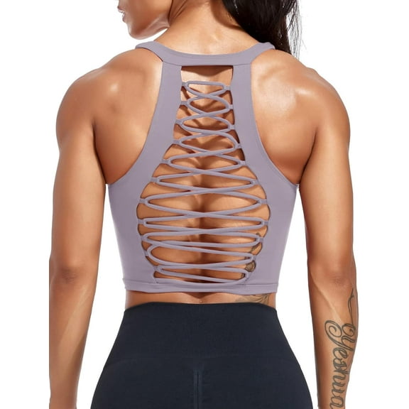 Women's Longline Sport Bra Seamless Yoga Crop Top Medium-Low Support Workout Bra