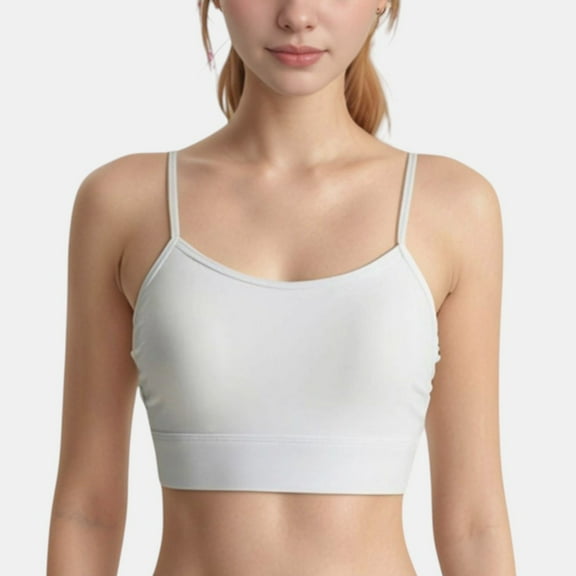 Women's Longline Sports Bra with Spaghetti Straps and Scoop Neck for Light Support Yoga and Lounge - Medium, White