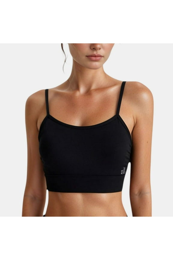Women's Longline Sports Bra with Spaghetti Straps and Scoop Neck for Light Support Yoga and Lounge - Small, Black