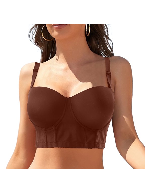 Women's Longline Strapless Bra Push Up Plus Size Full Coverage Underwire Hide Back Fat