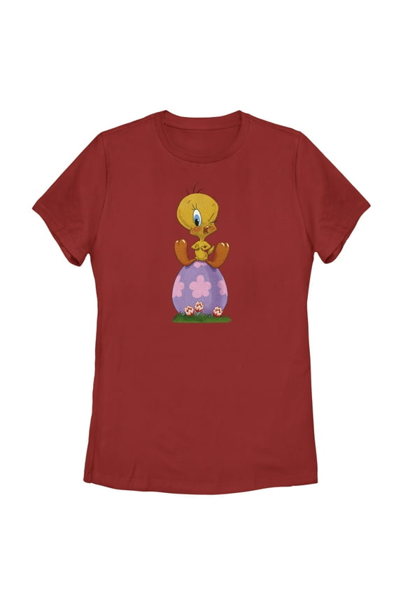 Women's Looney Tunes Easter Egg Tweety Graphic Tee Red 2X Large