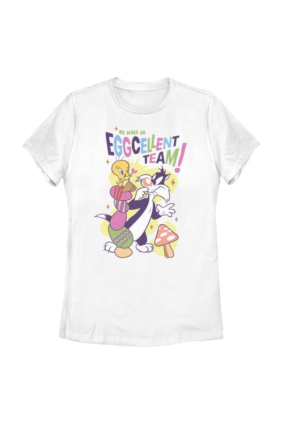 Women's Looney Tunes Easter Tweety and Sylvester We Make an Eggcellent Team Graphic Tee White 2X Large