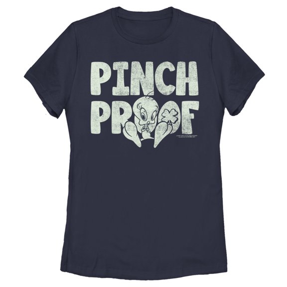 Women's Looney Tunes St. Patrick's Day Tweety Pinch Proof Graphic Tee Navy Blue Small