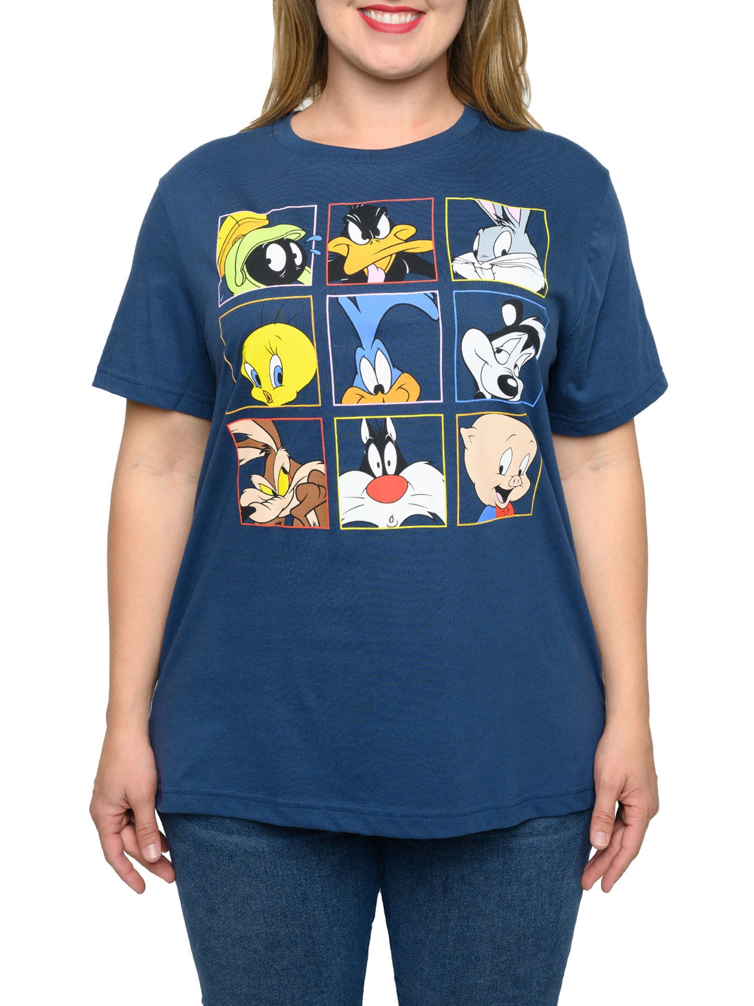 Size Tweety T-Shirt Bunny Sylvester Bugs Daffy Tunes Blue Plus Looney Women\'s