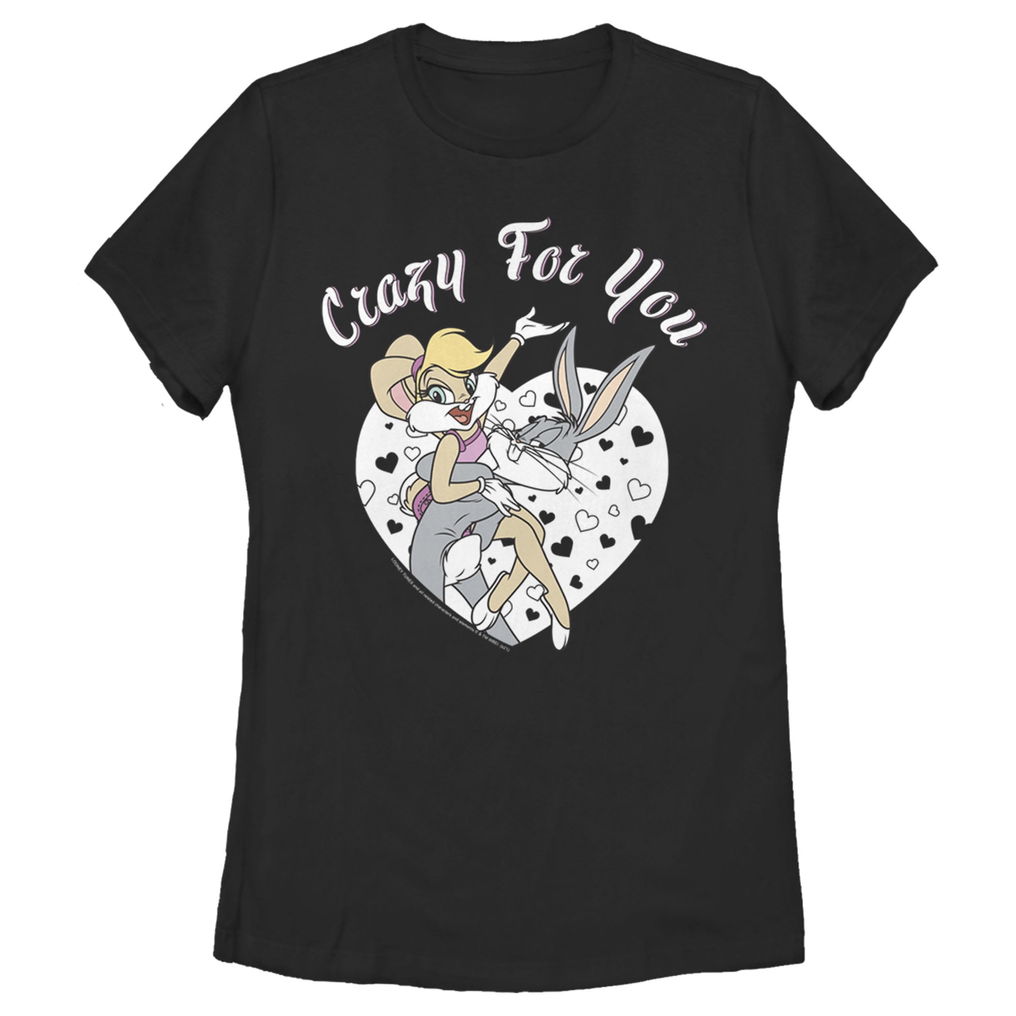 Women's Looney Tunes Valentine's Day Bugs Bunny and Lola Bunny Crazy for  You Graphic Tee Black Medium