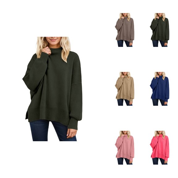 Women's Loose Autumn And Winter Casual Fashion Pullover Neck Split Knitting Sweater