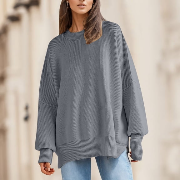 Women's Loose Autumn And Winter Casual Fashion Pullover Neck Split Knitting Sweater