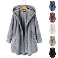 thumbnail image 1 of Women's Loose Button Plush Hooded Solid Color Long-Sleeved Mid-Length Coat for Fall and Winter, Comfort Fit, Winter Clothes for Women,Khaki,XL, 1 of 5