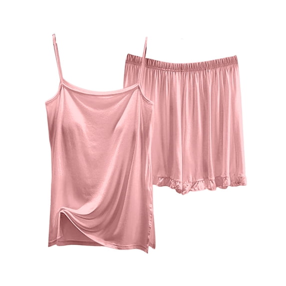 Women's Loose Camisole & Shorts Set - Adjustable Straps with Built-In Padding, Summer Thin Pajamas for Home or Outdoor Wear,Light pink M