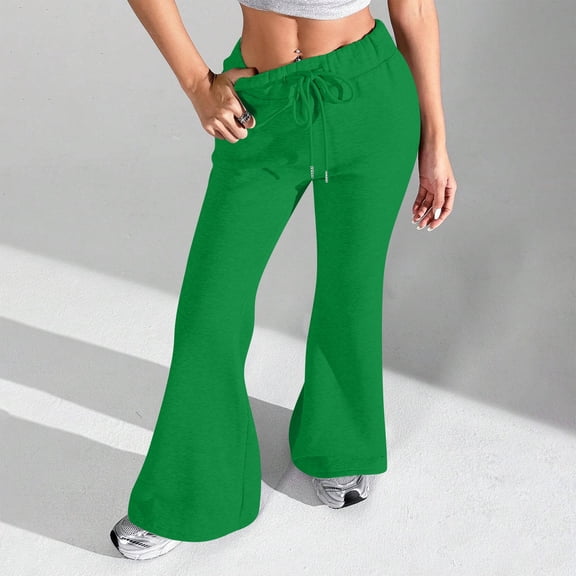 Women's Loose Cargo Pants, Drawstring Waist, Solid Color Casual Flare Pants, Fashion Leisure Trousers with Pockets for Daily Wear,Green,S