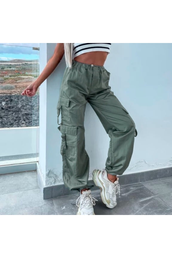 Women's Loose Cargo Pants Retro Pocket Low Waist Drawstring Pig Nose Buckle Slim Straight Woven Casual Pants Womens Pants Patterns Petite Short Pants for Women Linen Pants Women Petite Womens plus