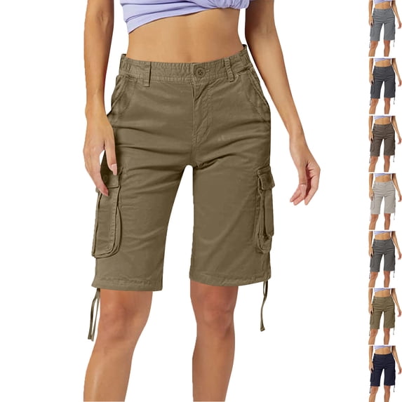 Women's Loose Cargo Shorts Summer Solid Color Versatile Casual Shorts with Pocket Hiking Sport