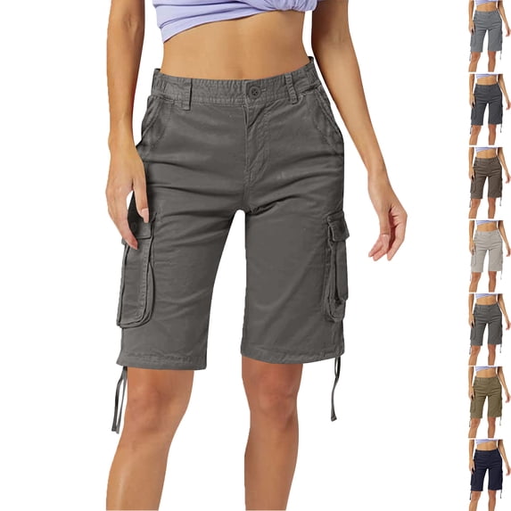 Women's Loose Cargo Shorts Summer Solid Color Versatile Casual Shorts with Pocket Hiking Sport